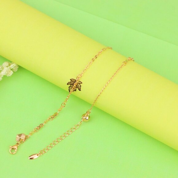 "Rose Gold Anklet with Butterfly & Leaf Charms, XPAL1169 - Picture 5 of 12